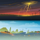 Inondation ou catastrophe naturelle Grève surprise et pluie Jour d'orage Ordures de flottement Hautes eaux, débordement, grand illustration de vecteur Inondation ou catastrophe naturelle Grève surprise et pluie Jour d'orage Ordures de flottement Hautes eaux, débordement, grand illustration de vecteur