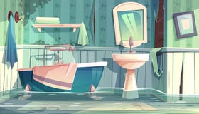 Inondazione del bagno nel vecchio vettore del fumetto della casa illustrazione vettoriale Inondazione del bagno nel vecchio vettore del fumetto della casa illustrazione vettoriale
