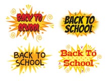 Inscription de nouveau à l'école Explosion avec le style comique positionnement illustration stock Inscription de nouveau à l'école Explosion avec le style comique positionnement illustration stock