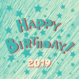 Inscription tir?e par la main de joyeux anniversaire Carte de voeux bleue de calligraphie de griffonnage de vecteur avec des ?toi illustration stock Inscription tir?e par la main de joyeux anniversaire Carte de voeux bleue de calligraphie de griffonnage de vecteur avec des ?toi illustration stock