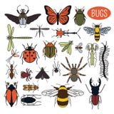 Insects icon flat style. 24 pieces in set. Colour version royalty free illustration Insects icon flat style. 24 pieces in set. Colour version royalty free illustration