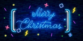 Insegna al neon felice di Buon Natale Partito di notte Insegna al neon, insegna luminosa, insegna leggera illustrazione di stock Insegna al neon felice di Buon Natale Partito di notte Insegna al neon, insegna luminosa, insegna leggera illustrazione di stock