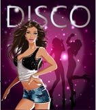 Insegna della discoteca con le ragazze di dancing affascinanti illustrazione di stock Insegna della discoteca con le ragazze di dancing affascinanti illustrazione di stock