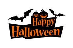 Insegna felice del testo di Halloween con un pipistrello e le zucche royalty illustrazione gratis Insegna felice del testo di Halloween con un pipistrello e le zucche royalty illustrazione gratis