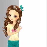 Insegna sveglia della tenuta della ragazza illustrazione vettoriale Insegna sveglia della tenuta della ragazza illustrazione vettoriale