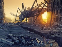 Insetti giganti e la città fotografia stock libera da diritti Insetti giganti e la città fotografia stock libera da diritti