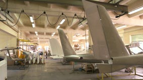 Inside aircraft workshop.