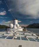 Inside Passage, BC, Canada - September 13, 2018: Exterior view of Magrodome glass roof, antenna and funnel of cruise stock photo Inside Passage, BC, Canada - September 13, 2018: Exterior view of Magrodome glass roof, antenna and funnel of cruise stock photo