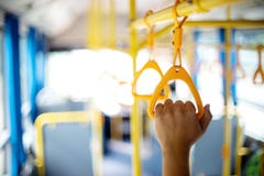 Inside The Bus Yellow Hand Grip For The Passenger To Hold Royalty Free Stock Images