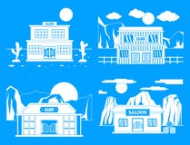 Insieme ad ovest selvaggio di concetto dell'insegna del salone, stile semplice illustrazione di stock Insieme ad ovest selvaggio di concetto dell'insegna del salone, stile semplice illustrazione di stock