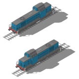 Insieme basso isometrico dell'icona della locomotiva diesel del trasporto poli Fotografie Stock Libere da Diritti Insieme basso isometrico dell'icona della locomotiva diesel del trasporto poli Fotografie Stock Libere da Diritti