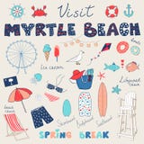Insieme degli scarabocchi disegnati a mano di Myrtle Beach, Carolina del Sud, U.S.A. royalty illustrazione gratis Insieme degli scarabocchi disegnati a mano di Myrtle Beach, Carolina del Sud, U.S.A. royalty illustrazione gratis