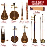 Insieme degli strumenti musicali cinesi, stile piano di vettore illustrazione vettoriale Insieme degli strumenti musicali cinesi, stile piano di vettore illustrazione vettoriale