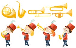 Insieme dei bambini che giocano gli strumenti musicali illustrazione vettoriale Insieme dei bambini che giocano gli strumenti musicali illustrazione vettoriale