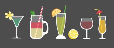 Insieme dei cocktail Bevande alcoliche differenti illustrazione vettoriale Insieme dei cocktail Bevande alcoliche differenti illustrazione vettoriale