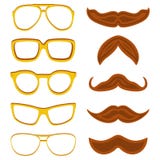 Insieme dei vetri del nerd dei pantaloni a vita bassa e dei baffi alla moda isolati su bianco royalty illustrazione gratis Insieme dei vetri del nerd dei pantaloni a vita bassa e dei baffi alla moda isolati su bianco royalty illustrazione gratis