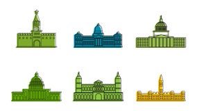Insieme dell'icona del Parlamento, stile del profilo di colore royalty illustrazione gratis Insieme dell'icona del Parlamento, stile del profilo di colore royalty illustrazione gratis