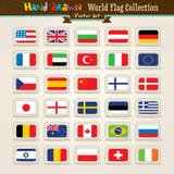 Insieme dell'icona delle bandierine del mondo di tiraggio della mano di vettore illustrazione vettoriale Insieme dell'icona delle bandierine del mondo di tiraggio della mano di vettore illustrazione vettoriale