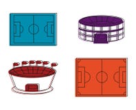 Insieme dell'icona dello stadio di calcio, stile del profilo di colore Immagine Stock Insieme dell'icona dello stadio di calcio, stile del profilo di colore Immagine Stock