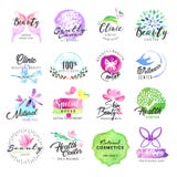 Insieme delle etichette disegnate a mano dell'acquerello per bellezza ed i cosmetici Fotografia Stock Libera da Diritti Insieme delle etichette disegnate a mano dell'acquerello per bellezza ed i cosmetici Fotografia Stock Libera da Diritti