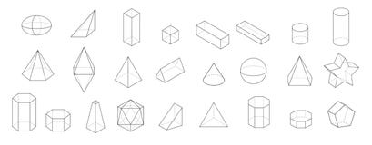 Insieme delle forme geometriche di base 3d Vettore geometrico dei solidi su un fondo bianco Fotografia Stock Insieme delle forme geometriche di base 3d Vettore geometrico dei solidi su un fondo bianco Fotografia Stock