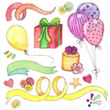 Insieme di clipart del partito di buon compleanno dell'acquerello royalty illustrazione gratis Insieme di clipart del partito di buon compleanno dell'acquerello royalty illustrazione gratis