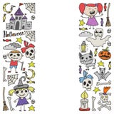 Insieme di tema di scarabocchio di Halloween Simboli tradizionali e popolari - ha scolpito la zucca, i costumi del partito, le st illustrazione vettoriale Insieme di tema di scarabocchio di Halloween Simboli tradizionali e popolari - ha scolpito la zucca, i costumi del partito, le st illustrazione vettoriale