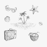 Insieme di viaggio per mare Illustrazioni disegnate a mano illustrazione di stock Insieme di viaggio per mare Illustrazioni disegnate a mano illustrazione di stock