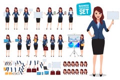 Insieme femminile di vettore del carattere di affari Donna dell'ufficio che parla e che tiene bordo bianco in bianco illustrazione vettoriale Insieme femminile di vettore del carattere di affari Donna dell'ufficio che parla e che tiene bordo bianco in bianco illustrazione vettoriale