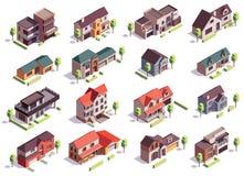 Insieme isometrico edifici di Suburbian royalty illustrazione gratis Insieme isometrico edifici di Suburbian royalty illustrazione gratis