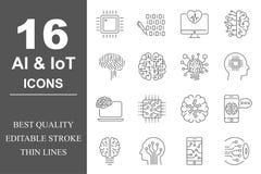 Insieme semplice della linea relativa icone di vettore di intelligenza artificiale Contiene tali icone come l'unità di elaborazio illustrazione vettoriale Insieme semplice della linea relativa icone di vettore di intelligenza artificiale Contiene tali icone come l'unità di elaborazio illustrazione vettoriale