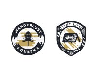 Insignes orientés d'aventure tirée par la main de vintage rétros Les logos d'envie de voyager sont parfaits pour le T-shirts, tas illustration stock Insignes orientés d'aventure tirée par la main de vintage rétros Les logos d'envie de voyager sont parfaits pour le T-shirts, tas illustration stock