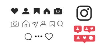 Instagram Vector pictogram Set of social media icons pics like, follower, comment, home, camera, user, search,New user, followers