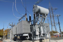Auto transformer installation on the foundation. stock photography Auto transformer installation on the foundation. stock photography