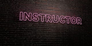 INSTRUKTÖR - realistiskt neontecken på bakgrund för tegelstenvägg - 3D framförd fri materielbild för royalty vektor illustrationer INSTRUKTÖR - realistiskt neontecken på bakgrund för tegelstenvägg - 3D framförd fri materielbild för royalty vektor illustrationer