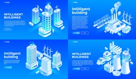 Intelligent building banner set, isometric style stock illustration Intelligent building banner set, isometric style stock illustration