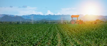 Intelligente Landwirtschaft mit Landwirtschaftsindustrie 4 0 Konzept, Landwirtgebrauchstraktor im Bauernhof für das Pflügen, Egge lizenzfreies stockbild Intelligente Landwirtschaft mit Landwirtschaftsindustrie 4 0 Konzept, Landwirtgebrauchstraktor im Bauernhof für das Pflügen, Egge lizenzfreies stockbild