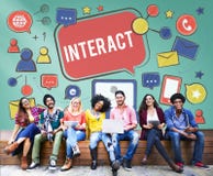 Interact Communicate Connect Social Media Social Networking Concept stock photo Interact Communicate Connect Social Media Social Networking Concept stock photo