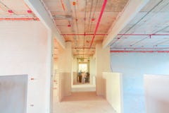Interior In Construction And Wall Decoration At Building Site With Engineer Motion With Sun Light Tone Royalty Free Stock Photos Interior In Construction And Wall Decoration At Building Site With Engineer Motion With Sun Light Tone Royalty Free Stock Photos