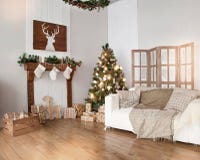 Interior living room with a Christmas tree and decorations. stock images Interior living room with a Christmas tree and decorations. stock images