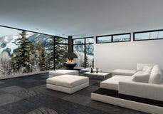 Interior luxuoso espaçoso da sala de visitas no inverno ilustração royalty free Interior luxuoso espaçoso da sala de visitas no inverno ilustração royalty free