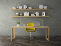 Interior of modern office room with yellow armchair 3D rendering stock images Interior of modern office room with yellow armchair 3D rendering stock images