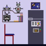 Interior of the room in the style of pixel art stock illustration Interior of the room in the style of pixel art stock illustration