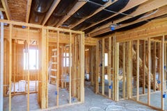 Interior stick built frame of a new house under construction royalty free stock images Interior stick built frame of a new house under construction royalty free stock images