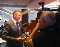 International Olympic Committee member and President of the National Olympic Committee of Ukraine Sergey Bubka during TV interview stock photography International Olympic Committee member and President of the National Olympic Committee of Ukraine Sergey Bubka during TV interview stock photography
