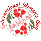 International Women's Day in grunge design with and red flowers. 8th March inscription vector illustration International Women's Day in grunge design with and red flowers. 8th March inscription vector illustration