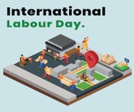 Internationale Arbeidsdag waar het Verschepen en de Levering gedaan isometrisch kunstwerkconcept zijn geweest stock illustratie Internationale Arbeidsdag waar het Verschepen en de Levering gedaan isometrisch kunstwerkconcept zijn geweest stock illustratie