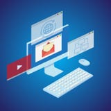 Internet concept with computer and windows. Isometric style. Vector vector illustration Internet concept with computer and windows. Isometric style. Vector vector illustration