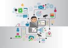 Internet des Konzeptes der Sachen (IOT) der verbundenen drahtloser Apparate als Illustration lizenzfreie abbildung Internet des Konzeptes der Sachen (IOT) der verbundenen drahtloser Apparate als Illustration lizenzfreie abbildung