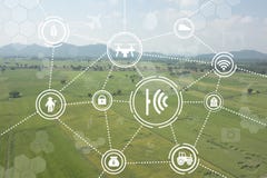 Internet di agricoltura industriale di cose, concetti d'agricoltura astuti immagine stock Internet di agricoltura industriale di cose, concetti d'agricoltura astuti immagine stock